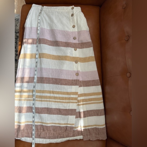 Rachel Zoe Women’s White Pink & Tan Striped 100% Linen Button Front Skirt Size S - Picture 10 of 12